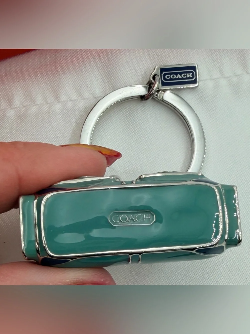 RARE Vintage Coach 3D Enamel Pocket Satchel Bag Charm - Teal/Navy NWOT